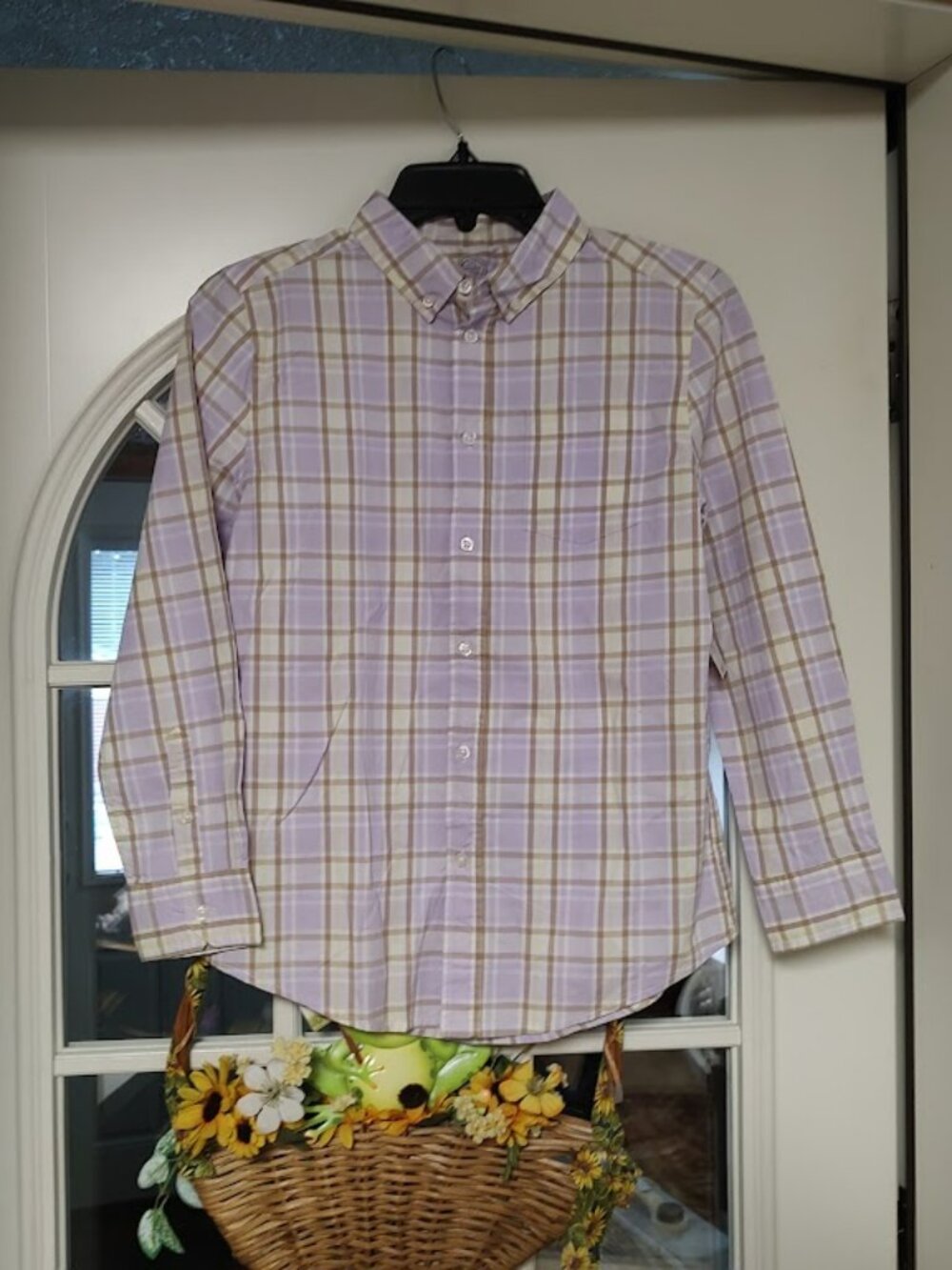 New Wonder Nation Purple Plaid Long Sleeve Button Down Shirt Girl's 10/12